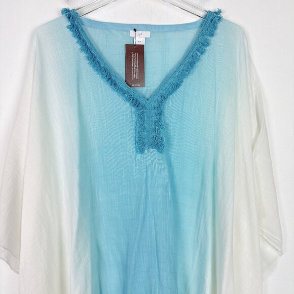 NWT J. Jill Ombre Poncho With Neckline Trim In Light Blue White Plus Size XL-3X - Picture 3 of 14